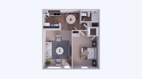 Floor plan for 1 bed, 1 bath, 641 sqft